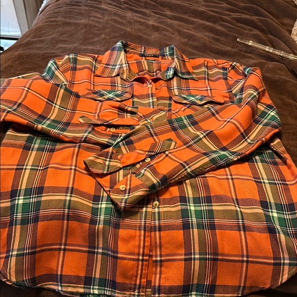 Chaps Orange Plaid Button Down Shirt - Picture 5 of 8